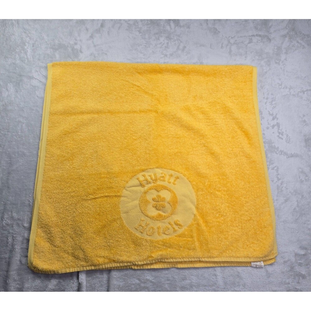 Vintage Hyatt Hotel Logo Bath Towel Embossed 90s Yellow VIP Southeastern Textile